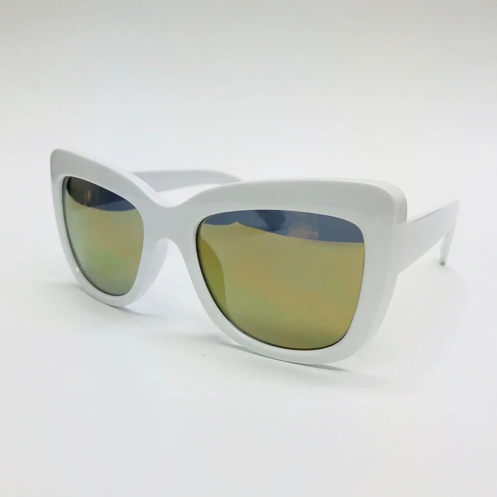 Cat Eye Sunglasses White Frame Yellow Mirror Lens Fashion Sun Glasses Lentes New
